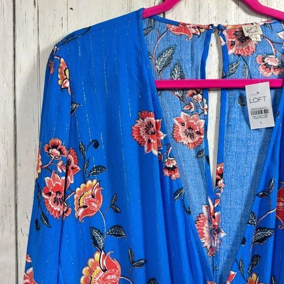 Loft Beach Womens Shimmer Garden Floral Beachy Blue Pockets Lightweight Romper - Picture 3 of 16